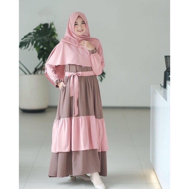 AMIRA SET SYARI GAMIS PLUS KHIMAR / BAJU GAMIS MUSLIM / BAJU HIJAB SYAR'I BERGO MURAH / BAJU PESTA