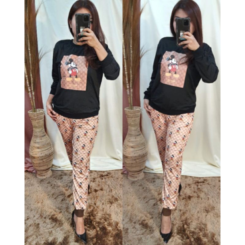 ONE SET GUCCI x DISNEY MICKEY CELANA PANJANG PREMIUM HANDTAG DISNEY - READY STOCK