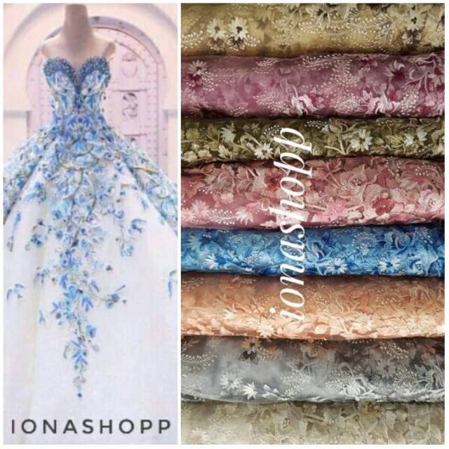 Ready Kain tile bordir 3D ellie saab / tile bunga timbul / tile bunga tempel two tone / tile 3D