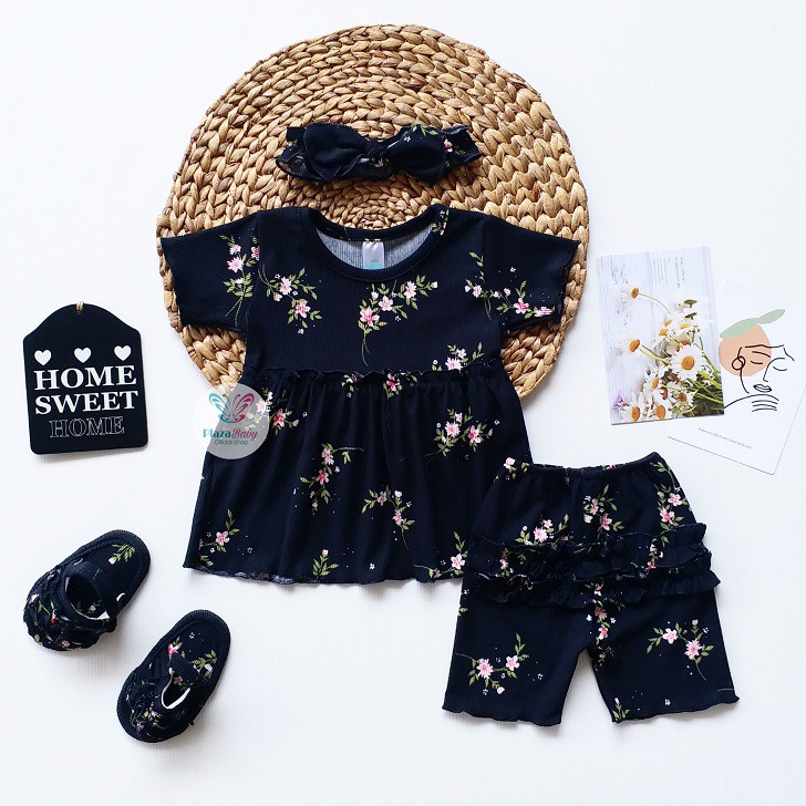 Plazababyku MX MEDDIE SET SANDAL setelan bayi motif bunga yang lucu free headband + sandal PART2