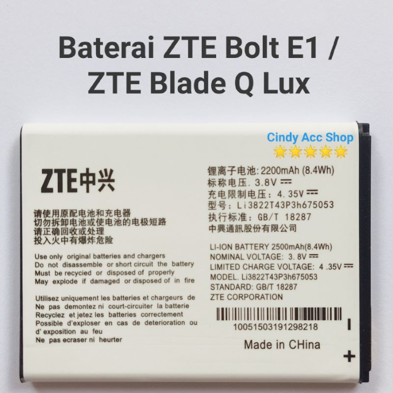 Baterai Zte Bolt E1 Zte Blade Q Lux Battery Batre Original