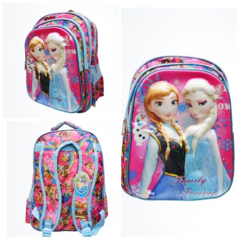 TAS RANSEL ANAK SD PEREMPUAN TIMBUL LAMPU LED KARAKTER FROZEN 3D IMPORT