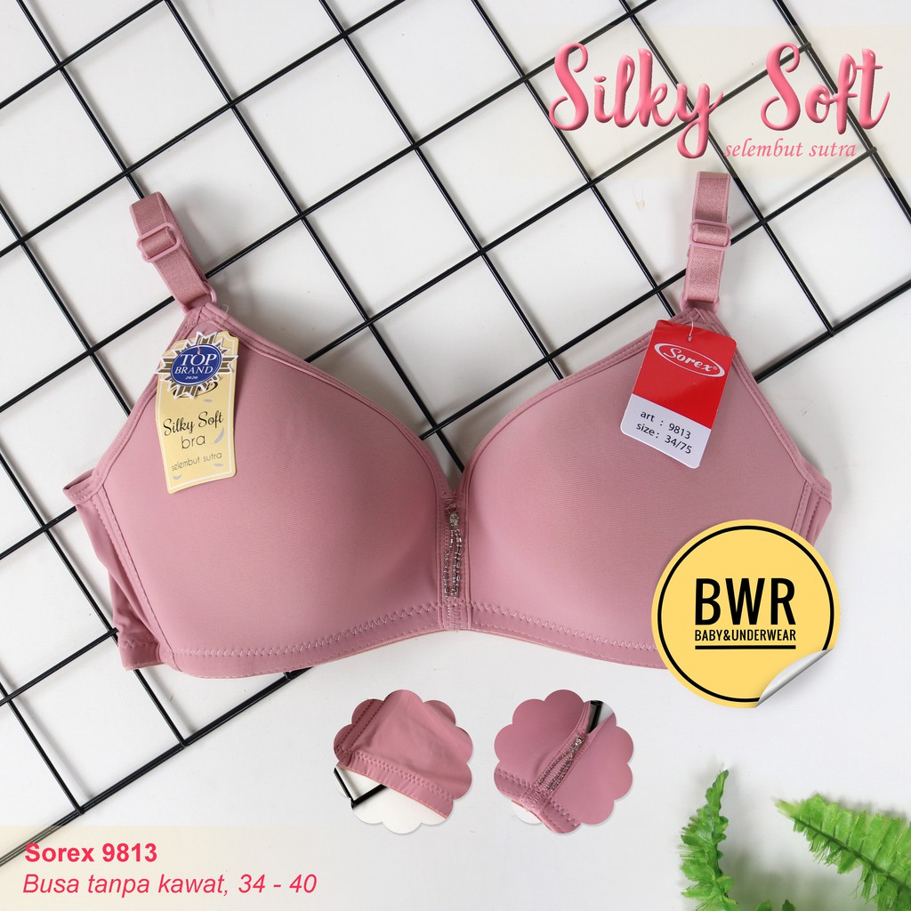 Bra Sorex 9813 Cup Besar | BH Busa Tanpa Kawat Silky Soft Kait Ornament mini Kancing 3 - Bwr