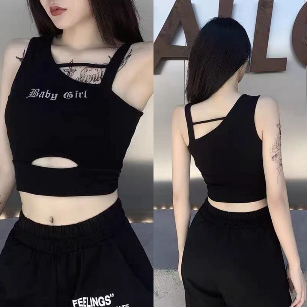 [Goth] Atasan Wanita Asimetris Baby Girl Women Baby Girl Asymetric Crop Top 8642 (S/M/L)