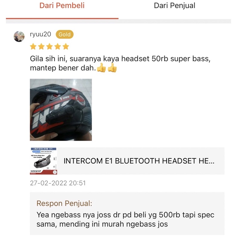 INTERCOM E1 BLUETOOTH HEADSET HELMET E1 BT 5.0 SUPPROT 2 PAIRING RIDERS FM RADIO FAST CHARGING HIFI MEGA BASS ORIGINAL-6