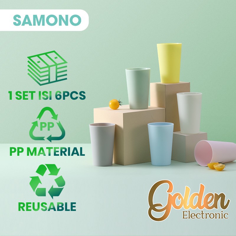 Samono Gelas Minum Plastik Set 6Pcs Warna Warni BPA Free Reuseable