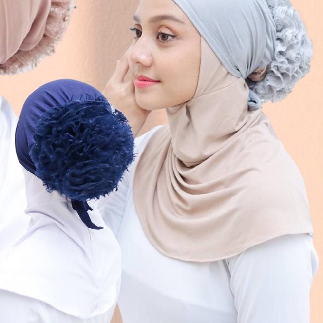 ♥ Ciput Turki Cepol Renda Premium Brukat Polos / Daleman Kerudung Ciput Cempol Inner Turki Anti Pusi