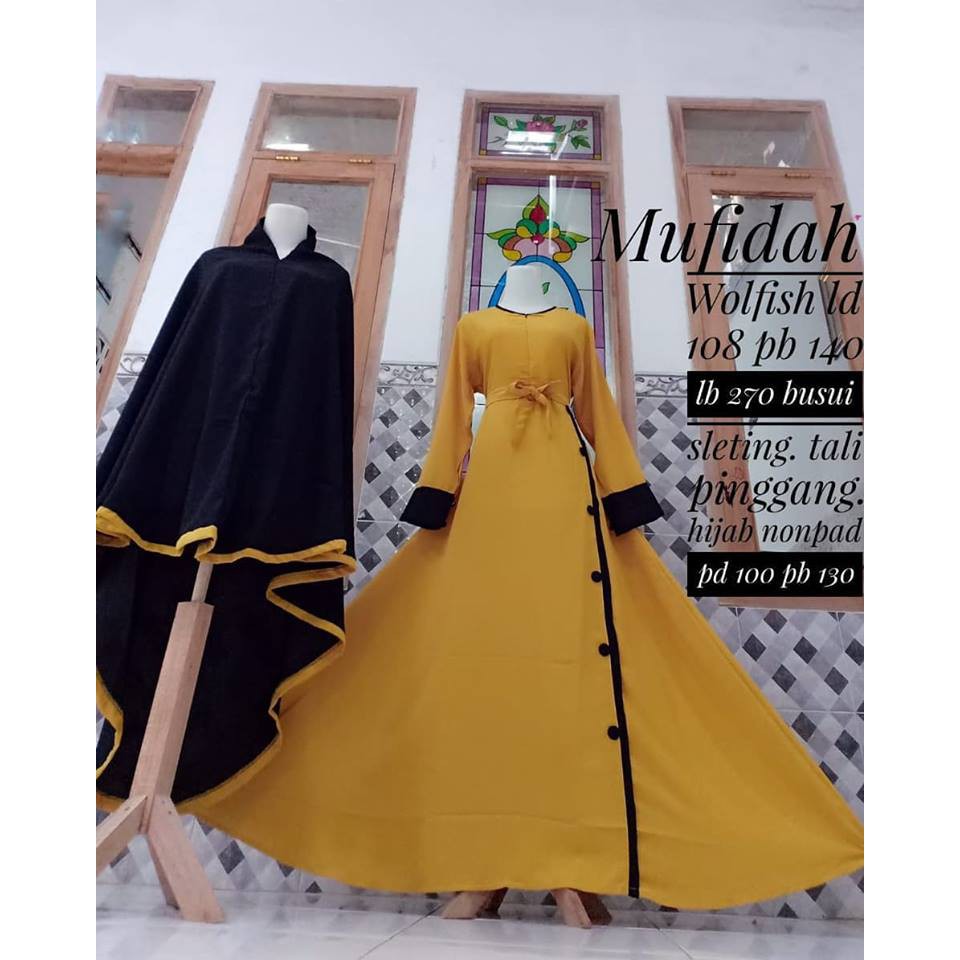 Set Gamis Menyusui Mufidah 108 wolfis kancing khimar list syari polos basic