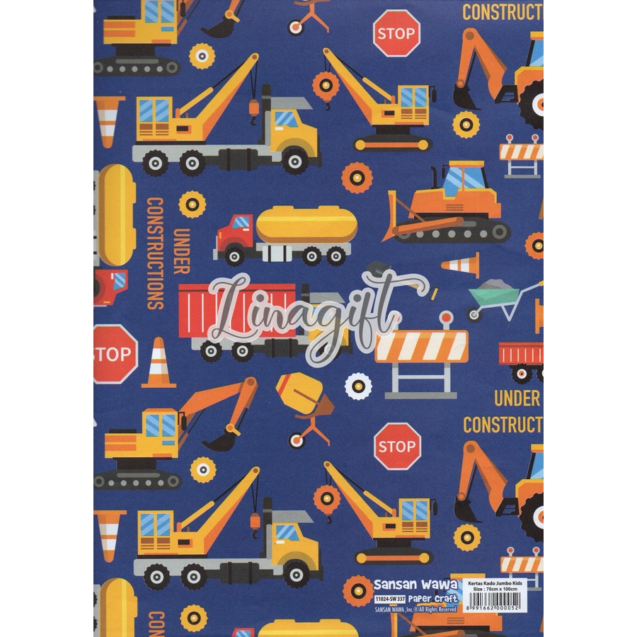 ( 5 Lembar ) JUMBO BOYS - KERTAS KADO SANWA CARS - GIFT WRAP PAPER SANSAN WAWA MCQUEEN / PIRATES / SOCCER BALL / TRUCKS / EXAVATORS TRUCKS / TOYS STORY / PIRATES