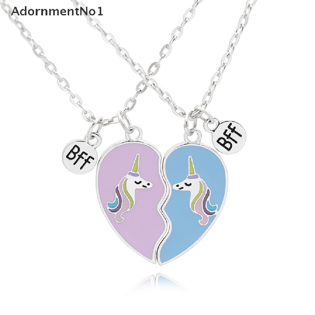 (AdornmentNo1) 2pcs / Set Kalung Rantai + Liontin Motif Unicorn + Tulisan Best Friends Untuk Wanita / Sahabat