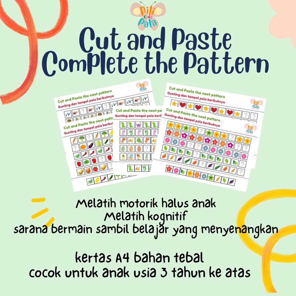 Aktivitas Anak Cut and Paste finish the Pattern/ Gunting tempel aktivitas anak menyelesaikan pola/ K