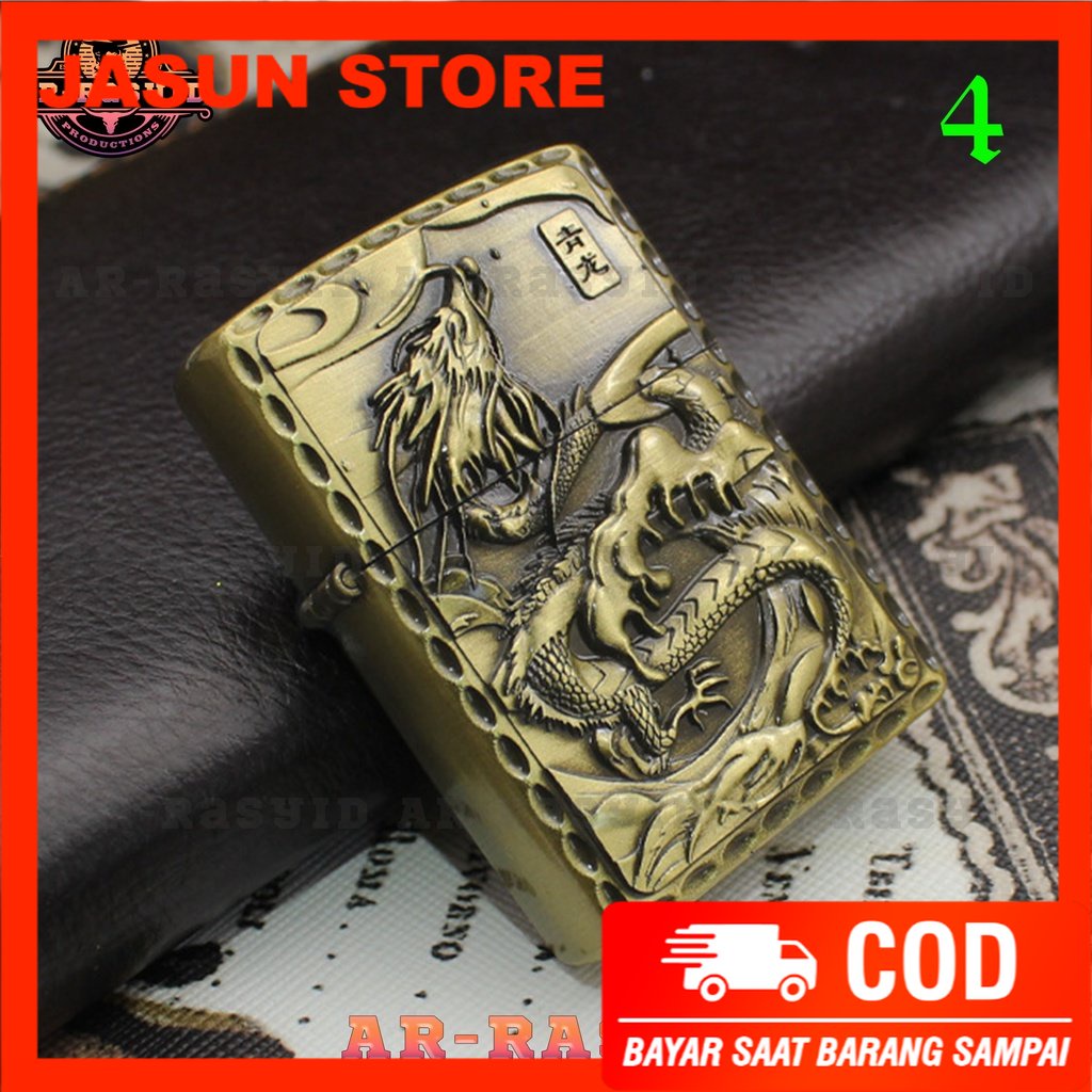 BISA COD! Korek Api Roda Zippo Api Minyak Jiantai Motif Hewan Mytical JTS-701