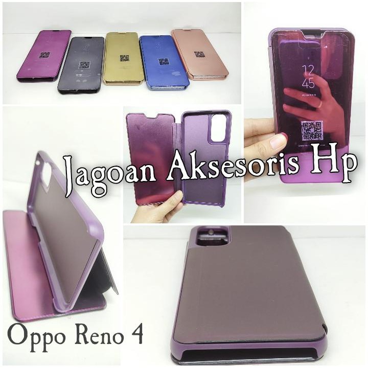 Flip Mirror Oppo Reno 4 6.4 inchi Clear View Standing Cover Oppo RENO4 AUTOLOCK