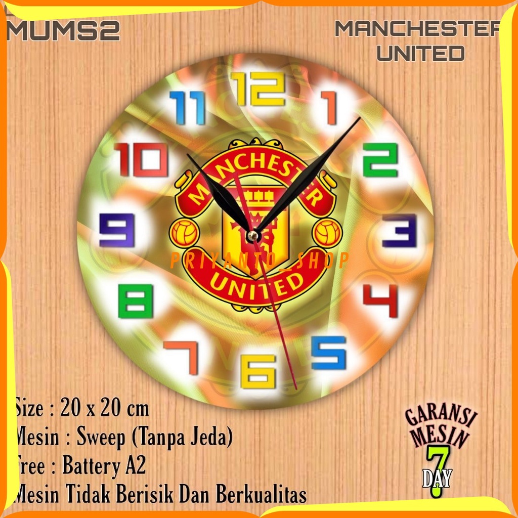 Jam Dinding Team Club Klub Sepakbola Manchester united Mesin Halus