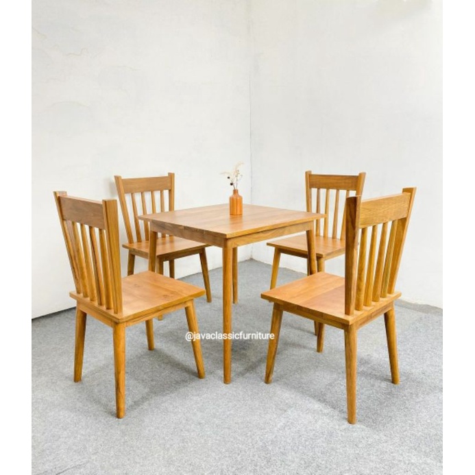 1 SET KURSI MEJA MAKAN MINIMALIS SET TABLE DAN DINNING CHAIR VINTAGE RETRO CAFE RESTO BAHAN KAYU JATI GRADE A NATURAL MURAH FURNITURE JEPARA-3