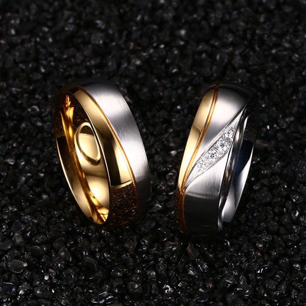 Bluelans Fashion Gold Plated Titanium Steel Lover Ring Wedding Band Bridal Jewelry Gift