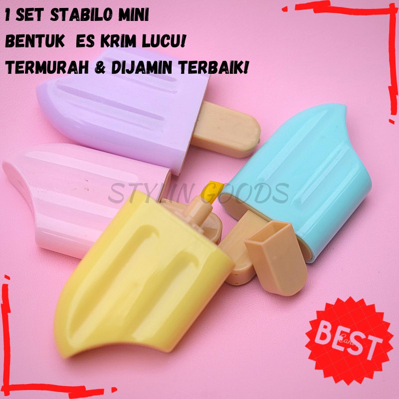 

1 SET 4 STABILO HIGLIGHTER MARKER BENTUK ICE CREAM ESKRIM ES KRIM LUCU PERLENGKAPAN ALAT TULIS MURAH