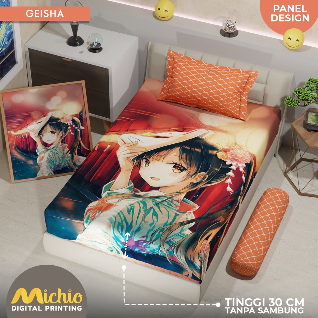 SPREI GEISHA WANITA JEPANG MICHIO 180X200X30, 160X200X30, 120X200X30