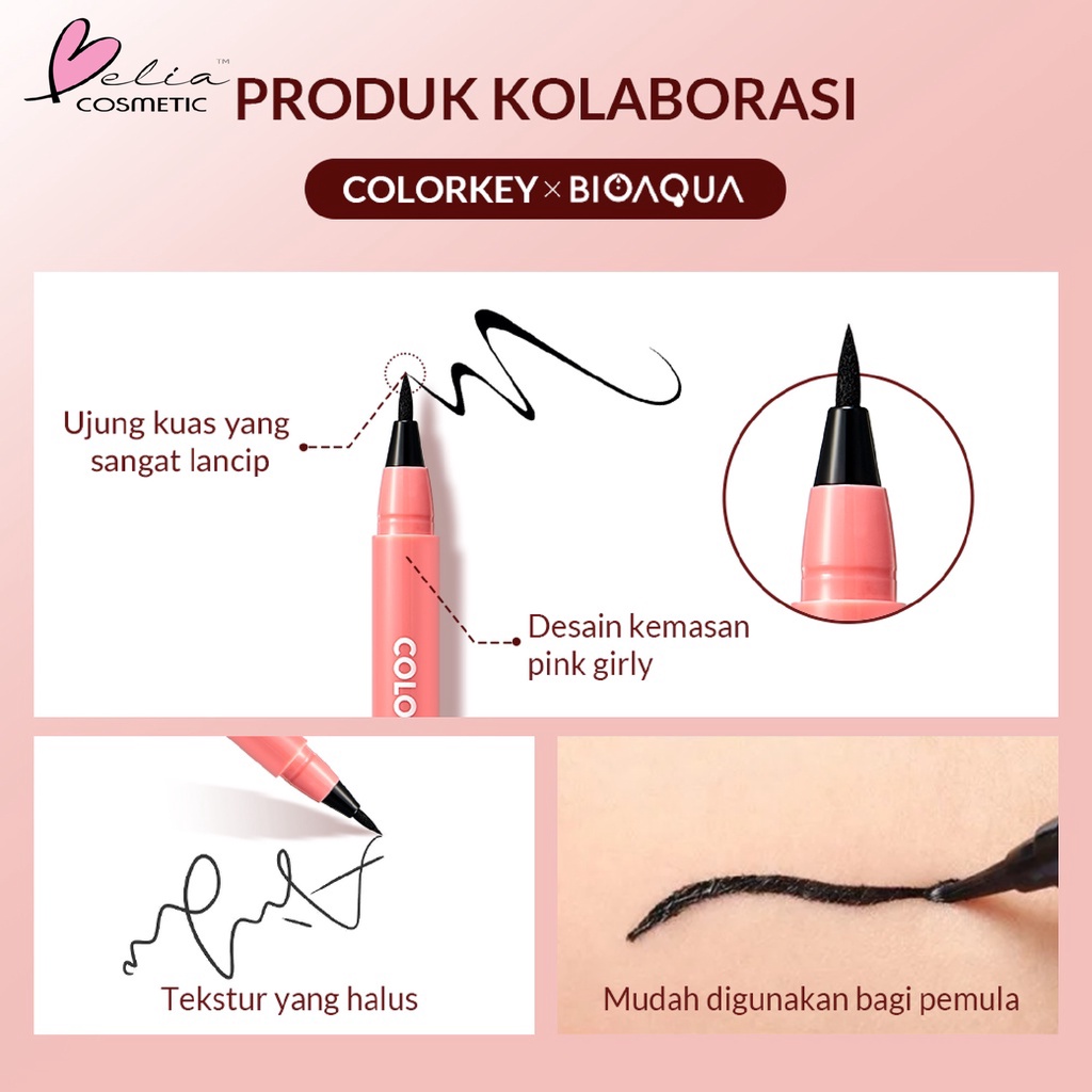 ❤ BELIA ❤ Colorkey X Bioaqua Eyeliner Waterproof Hitam 1 ml Eyeliner Pensil Tahan air Eyeliner Eyeliner Gel | BPOM