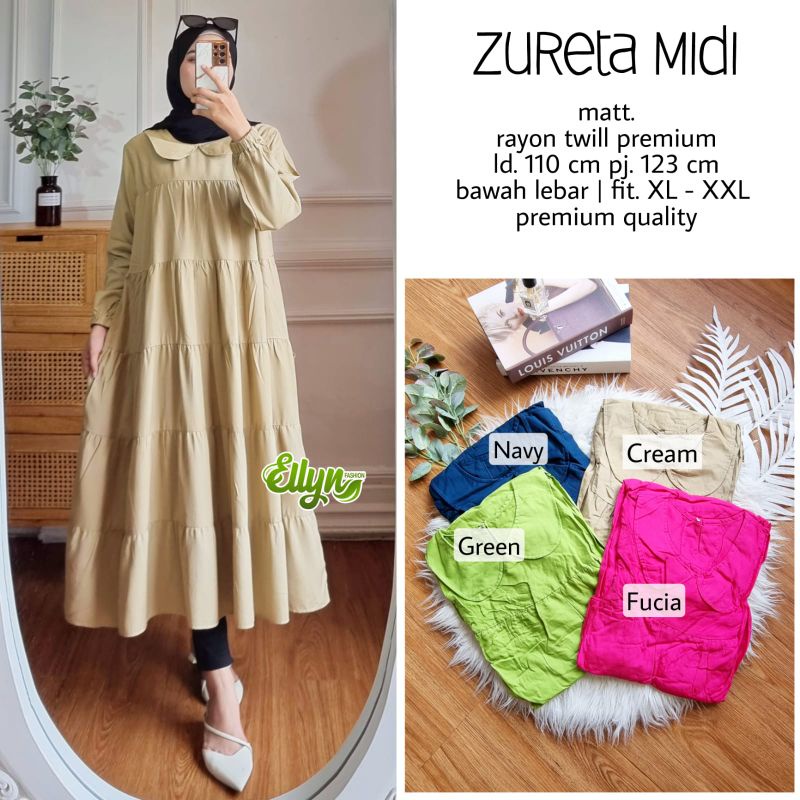 zureta midi by ellyn /Fashion wanita /baju lebaran 2022