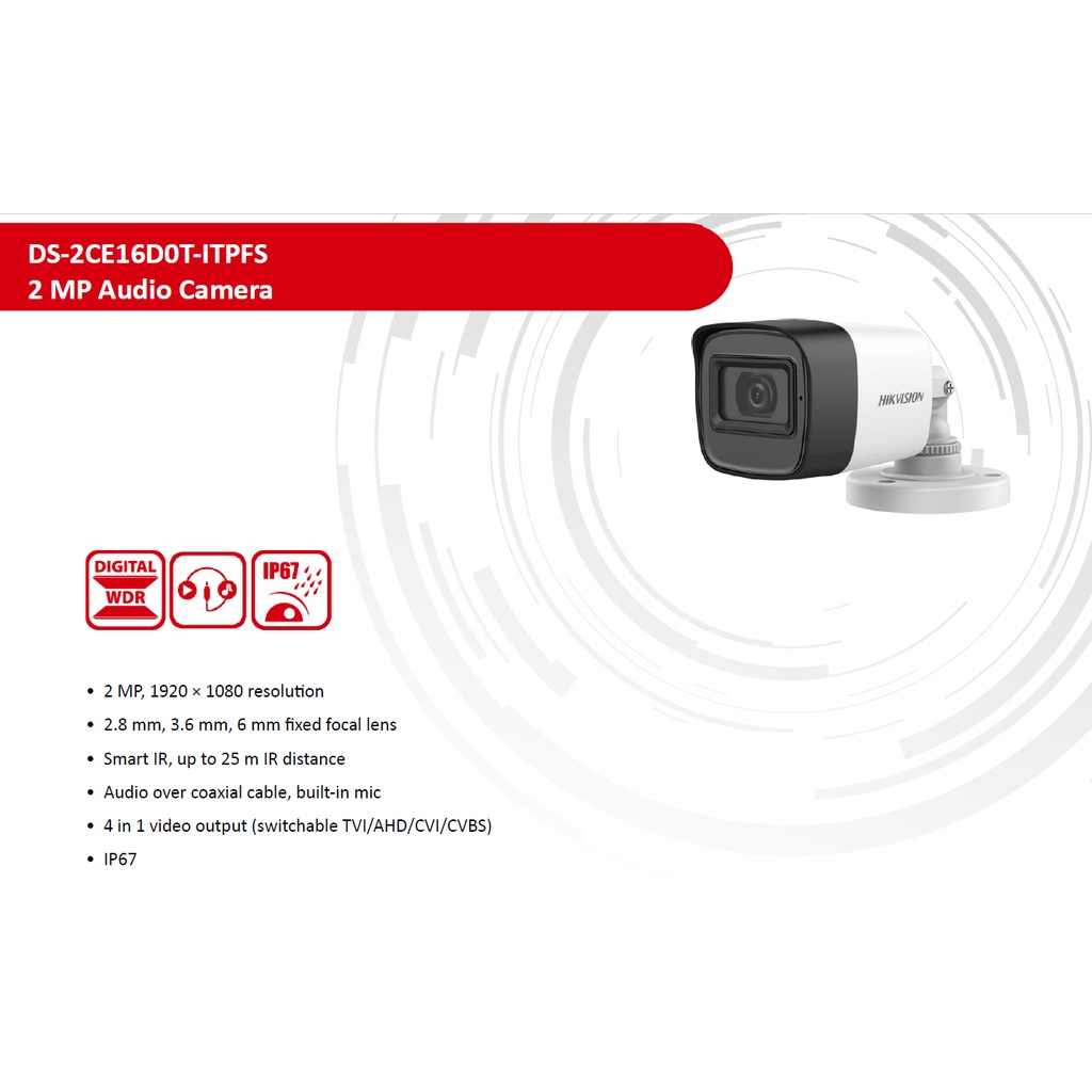 Kamera CCTV Outdoor AUDIO MIC HIKVISION DS-2CE16D0T-ITPFS 1080p 2MP