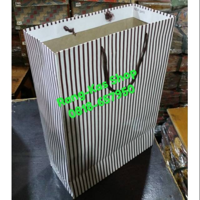 

Paper bag motif Garis Coklat Folio Duplex Laminating doff