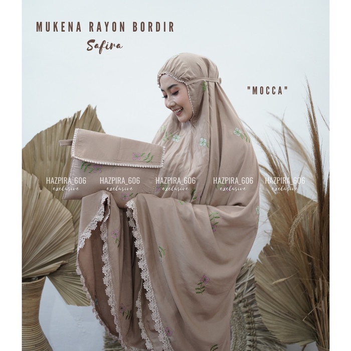 PROMO Mukena Dewasa Katun Rayon Bordir Safira Jumbo - mocca