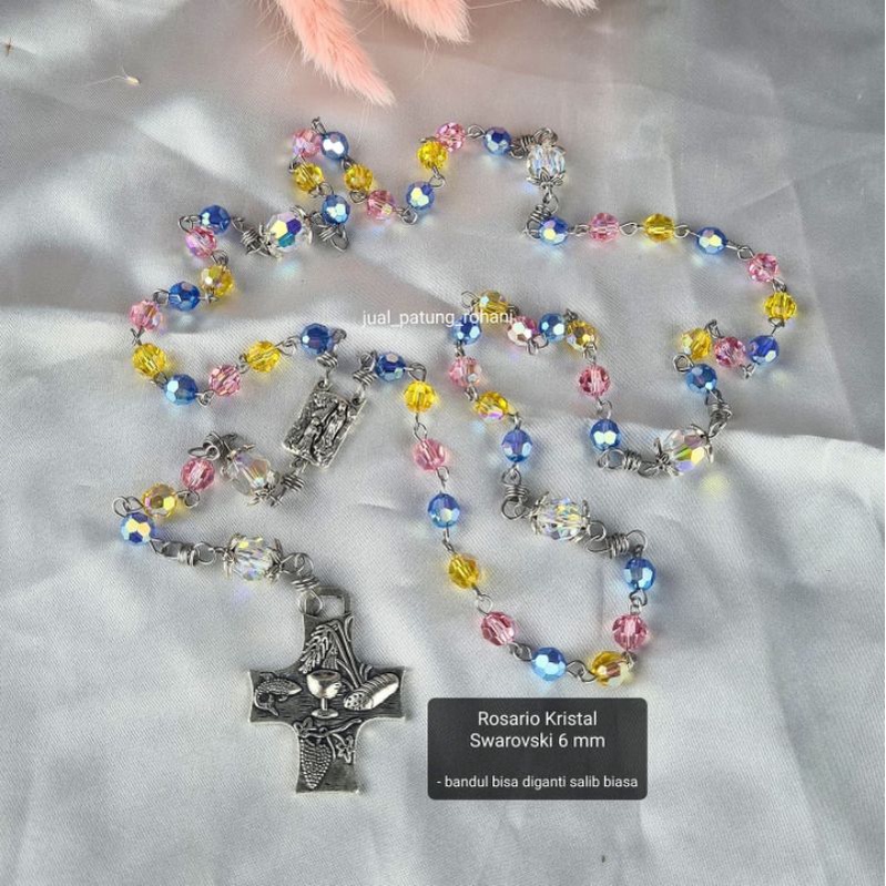 Rosario Kristal Swarovski 6 mm biru pink kuning