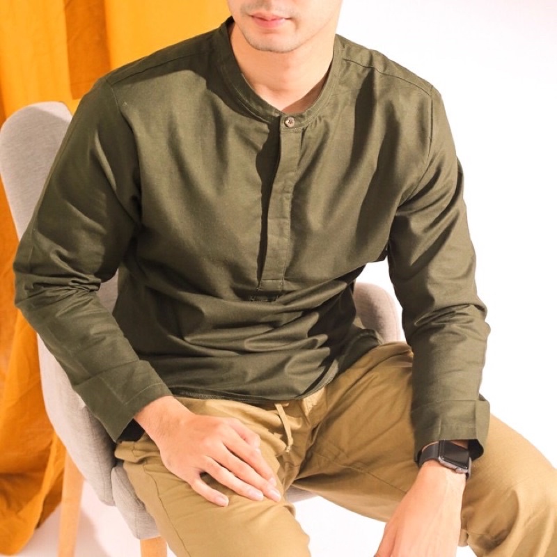baju kemko Alcazar olive lengan panjang by kaum adam