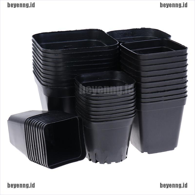 Bey 10pcs Pot Bunga Bentuk Kotak Kecil Bahan Plastik Warna Hitam