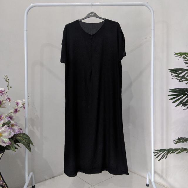 BUSUI FRIENDLY DASTER POLOS BUSUI PANJANG SEMATA KAKI RAYON DASTER LONG KEKINIAN-Hitam