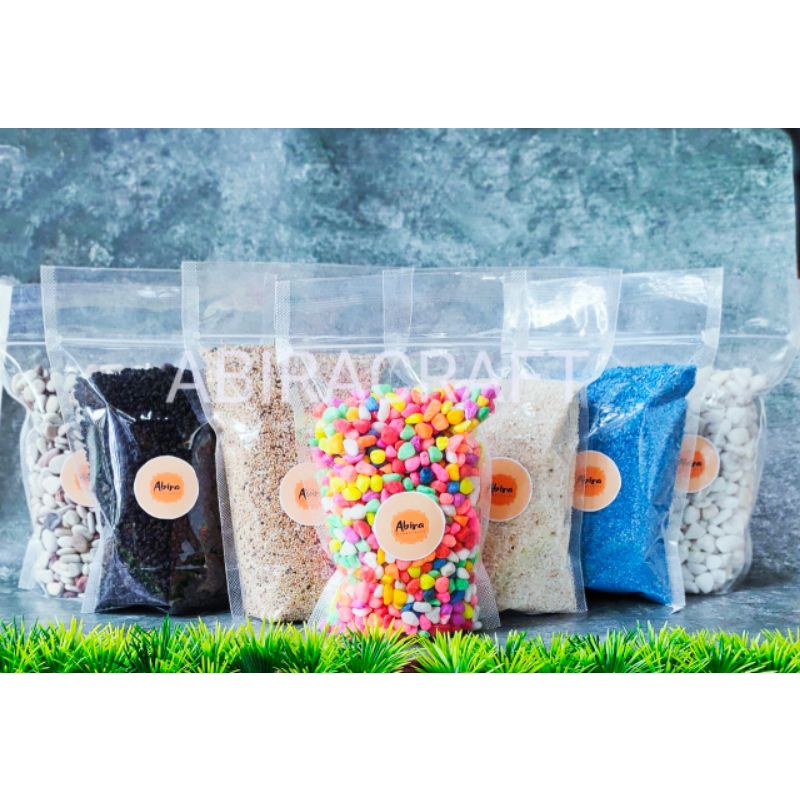 Batu hias aquarium media tanam batu warna warni pancawarna putih silika pasir Bali malang 500gr