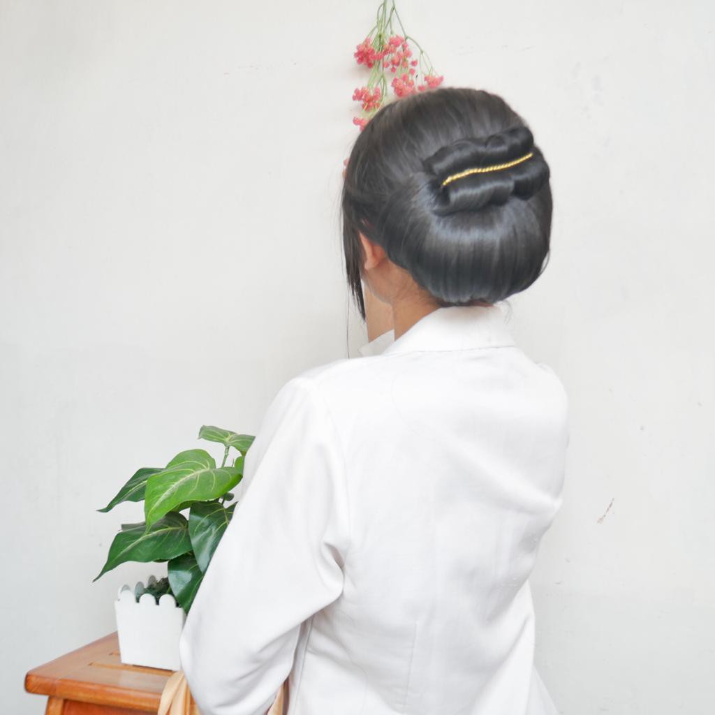 SANGGUL MODERN SV PENGANTIN/ SANGGUL WANITA/ MODEL RANTAI MUTIARA GOLD/ IMITASI HANDMADE/ AKSESORIS RAMBUT