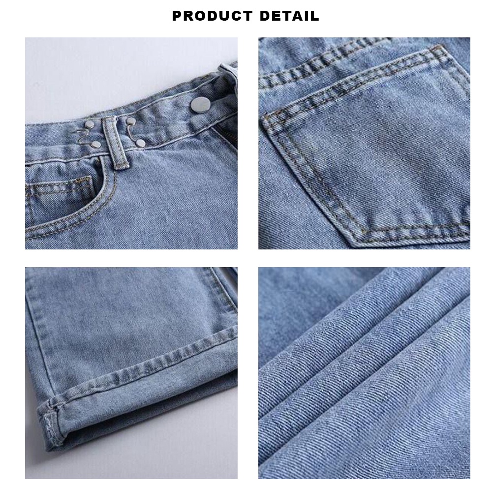 BEARYJEANS Celana Jeans Kulot Wanita Hook Waist Jeans Adjustable Loose Leg Jeans High Waist Jeans - BJ006