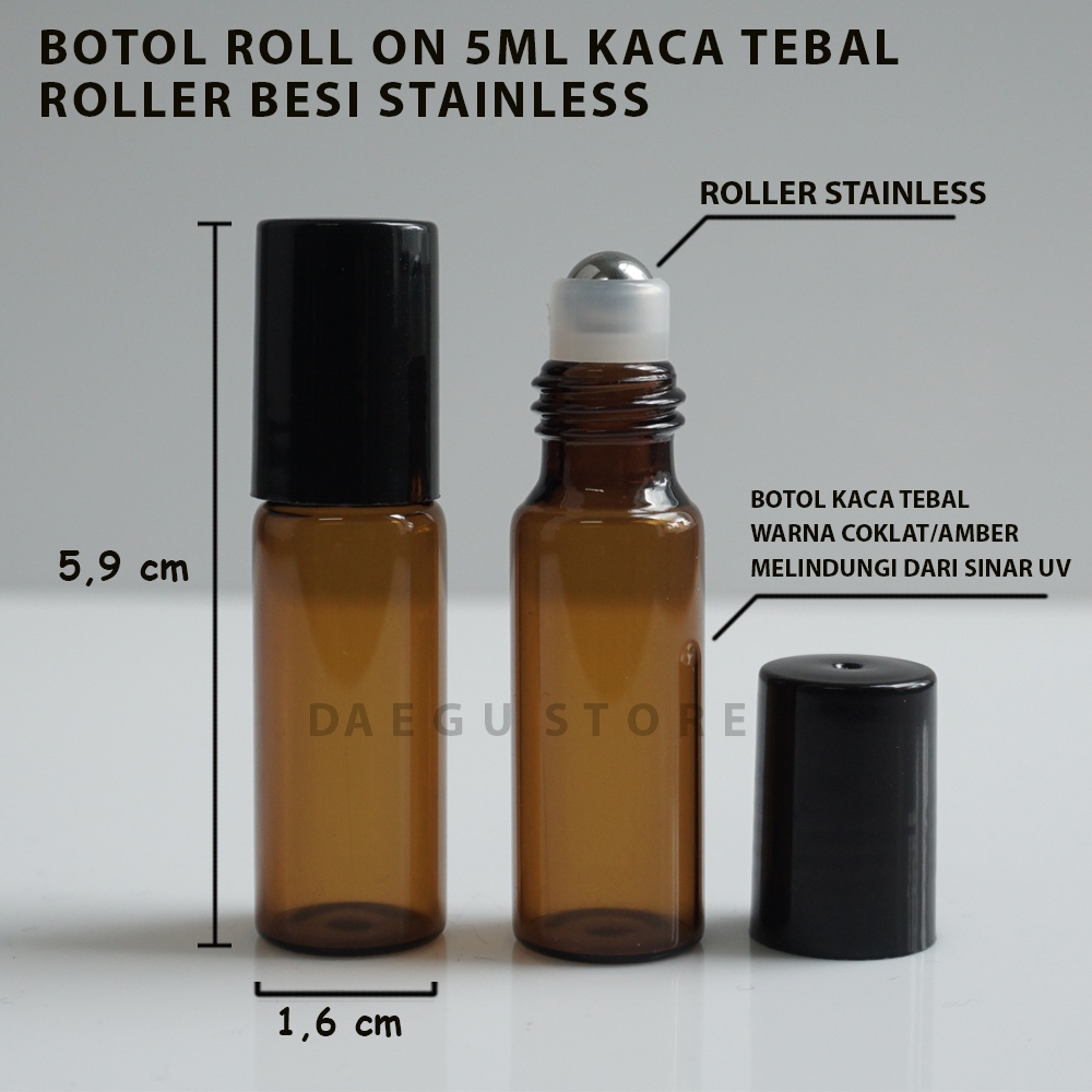 Botol Roll On 5ml Botol Parfum Oles Roller Besi Kaca Coklat / Amber