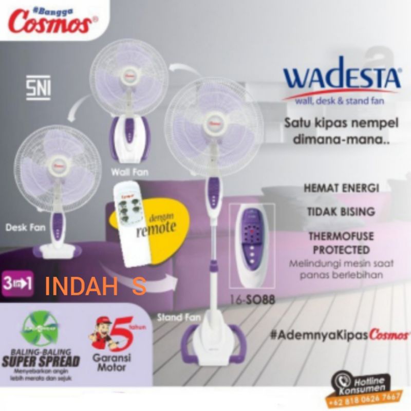 Kipas Angin Cosmos 16" Remot 16SO88 3IN1 WADESTA