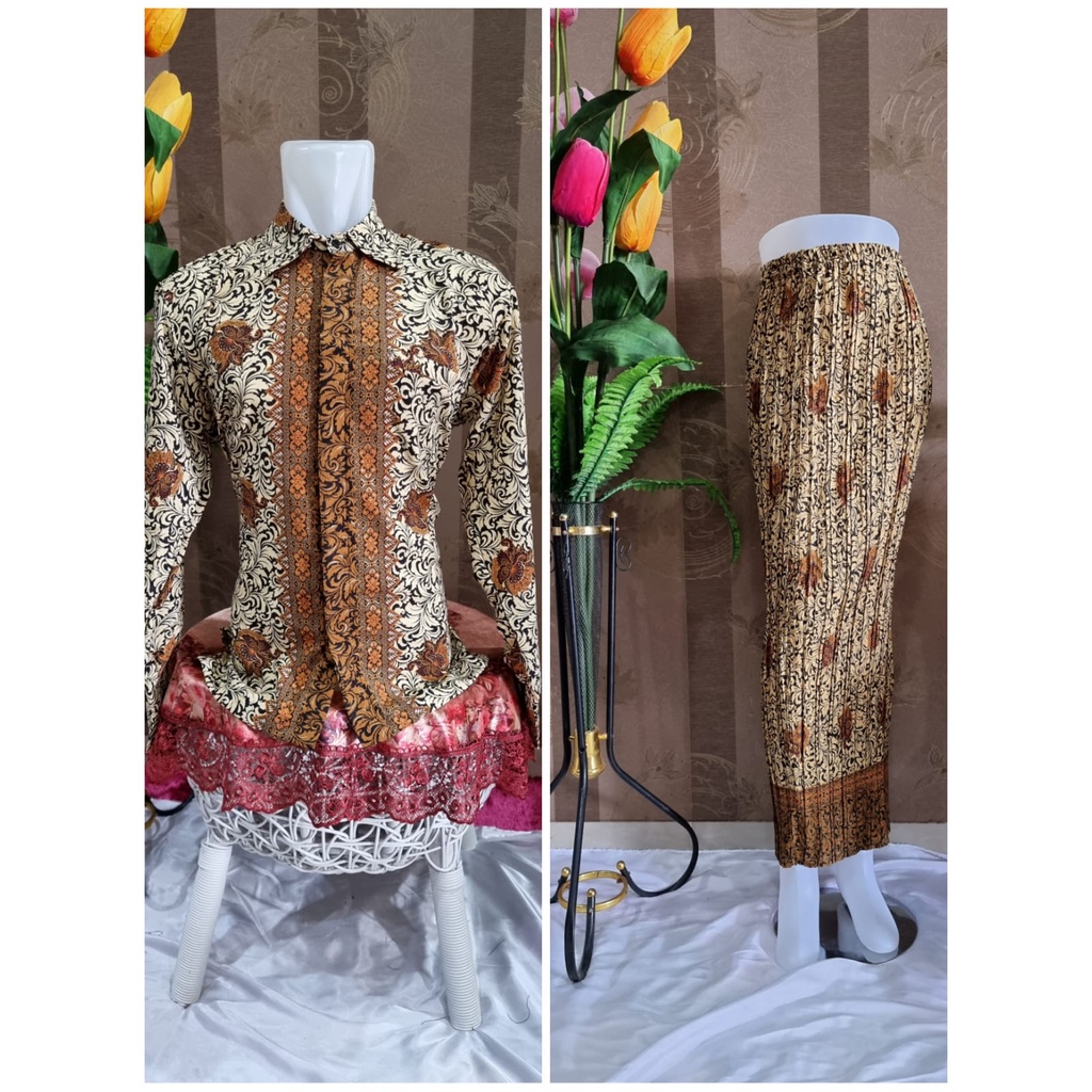 Kemeja Couple Rok Plisket Lengan Panjang | Sale Kemeja Premium | Kemeja Semi Sutra | Couple Rok Plisket dan Kemeja HEM Batik dan Rok Plisket Batik Maxi JUMBO