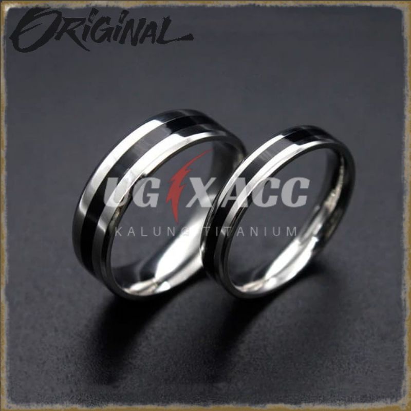 Cincin Jari Titanium Pria Wanita Couple Tunangan Nikah Kawin Silver Putih Gold Emas  Hitam Black Pol