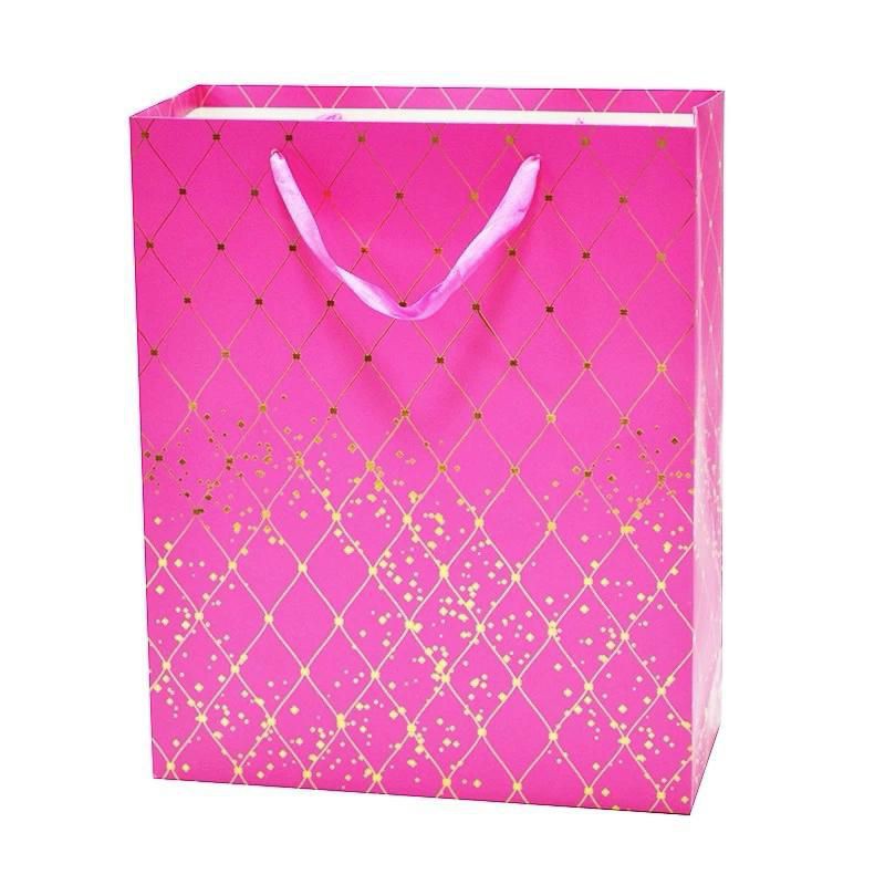 

Paper Bag/Paperbag/Tas Kantong Kertas/Tas Kertas/Goodie Bag Gold Stamping YQ5M Warna Pink Size M