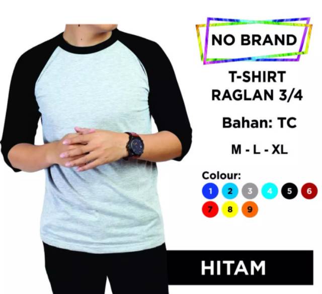 Noveli wear - Kaos polos reglan Abu Misty kombinasi lengan 34 Warna | kaos seragam raglan pria dan wanita