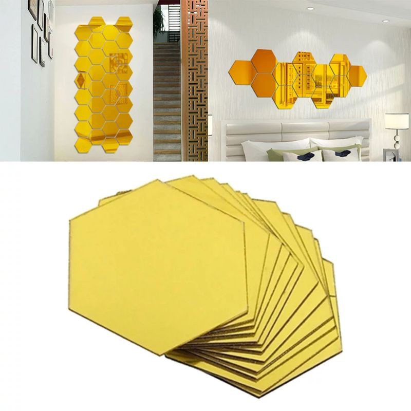 Stiker Cermin Hexagonal Mirror Wall Sticker Hiasan Dinding