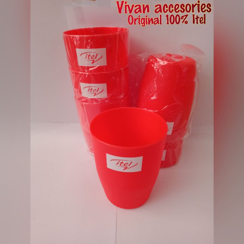 Gelas minum cup bahan plastik Itel Murah original -merah