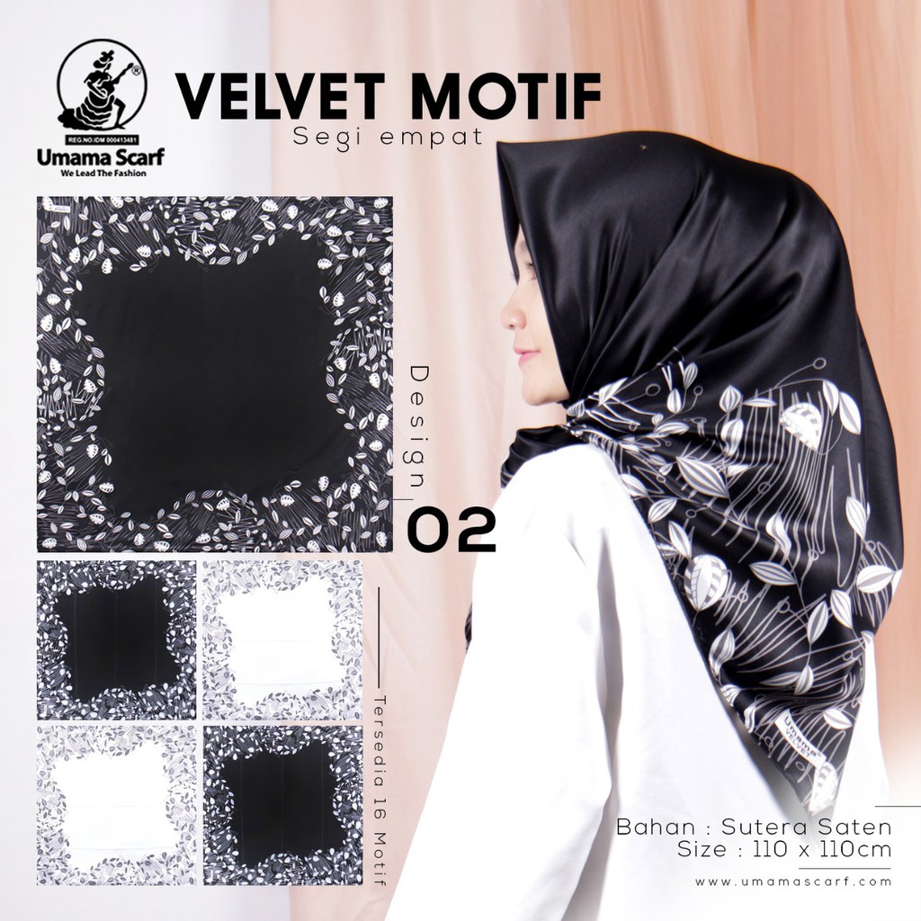 VELVET MOTIF 01A Design02 Umama Jilbab Hijab Kerudung Scarf Segi