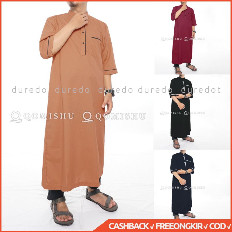 QOMISHU Jubah Muslim Pria Gamis Ikhwan Modern Modis Simpel JBQM