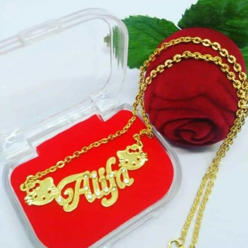 Kalung nama / pakai Permata /  kalung hello Kitty / kalung Anak / xuping ukir nama Hello Kitty