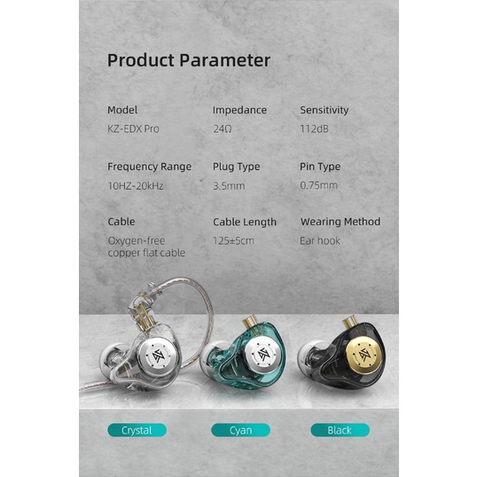 KZ EDX Pro Earphone with Mic Knowledge Zenith Dynamic Driver HIFI Bass In Ear Monitor Original IEM-5