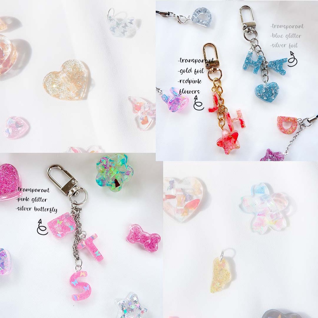 (LOBSTER HOOK)CUSTOM GANTUNGAN KUNCI MOTOR/MOBIL/RUMAH/GANTUNGAN HP/USB/KPOP/RESIN KEYCHAIN MINI RESIN INITIALS ALPHABET LUCU UNIK