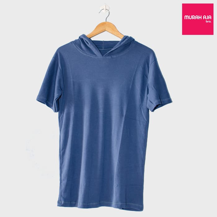 JaketPria SweaterBaju Kaos Polos Hoodie Lengan Pendek - Biru