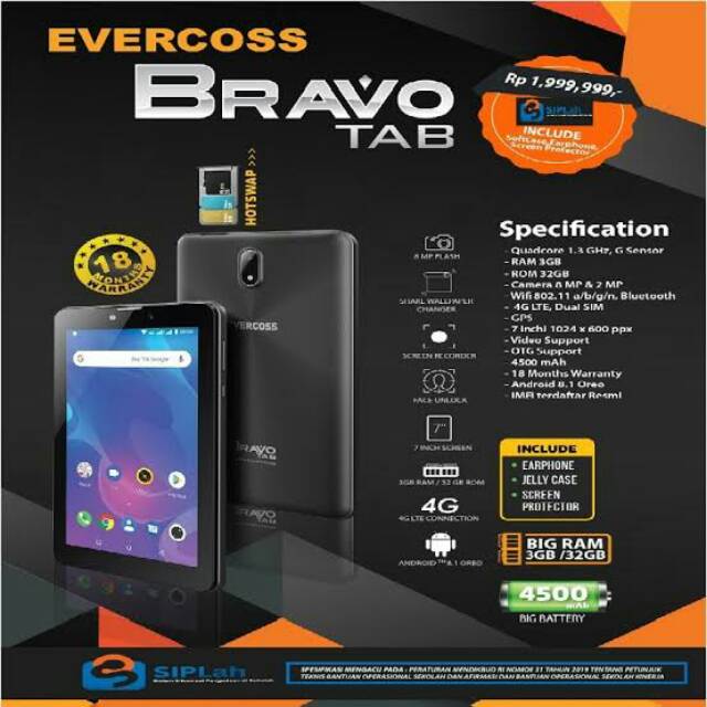 Evercoss Bravo Tab Ram 3/32 Gb Garansi Resmi
