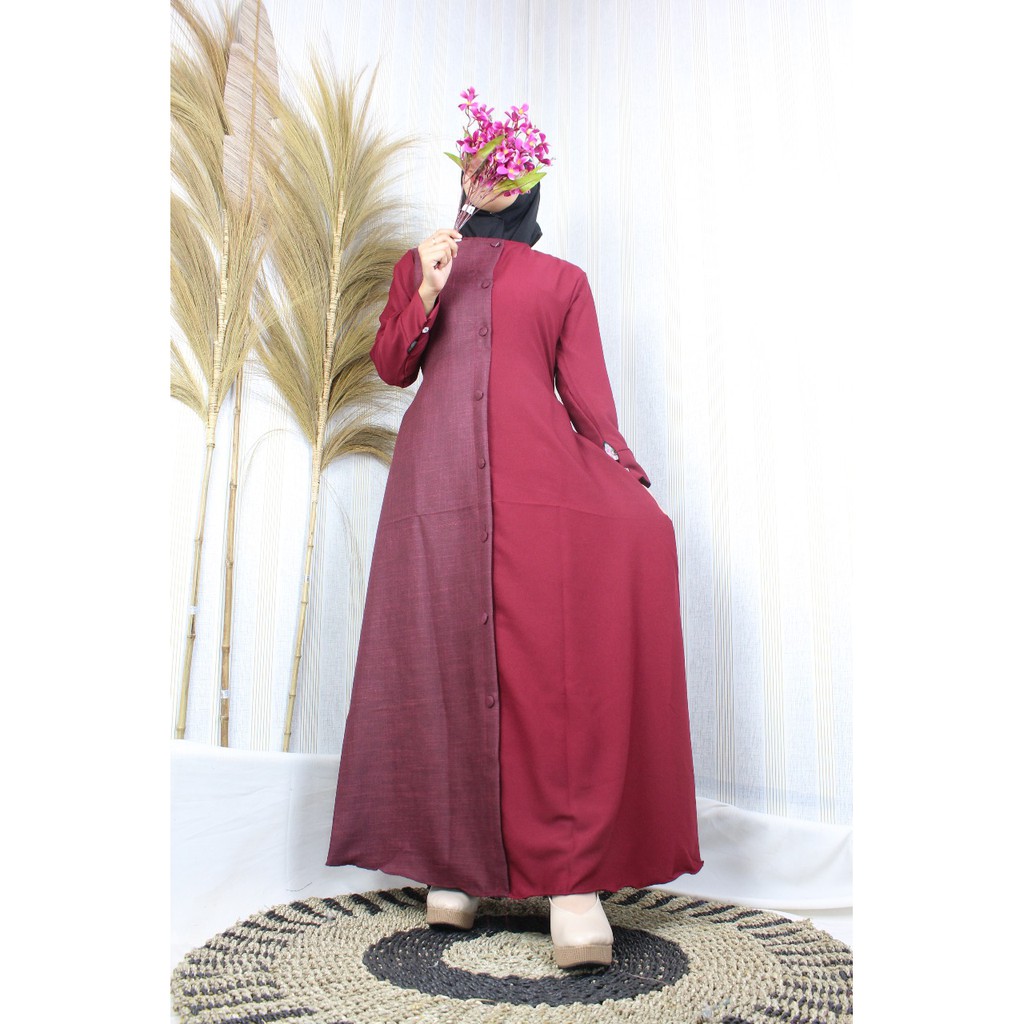 Gamis elvana mix katun Madina adrm full kancing dress muslim terbaru ITYCREPE DRESS BAJU MURAH